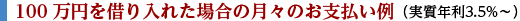 100万円を借り入れた場合の月々のお支払い例（実質金利3.8%）